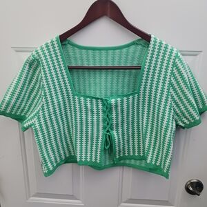 SHEIN Green and White Knit Top